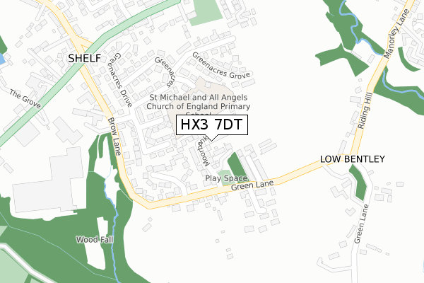 HX3 7DT map - large scale - OS Open Zoomstack (Ordnance Survey)