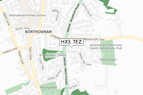 HX3 7EZ map - large scale - OS Open Zoomstack (Ordnance Survey)