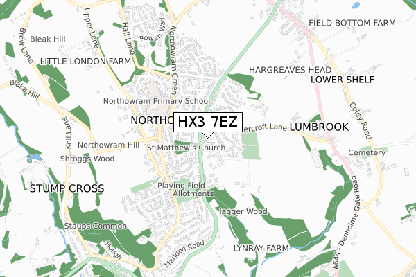 HX3 7EZ map - small scale - OS Open Zoomstack (Ordnance Survey)