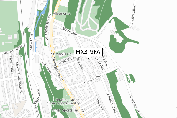 HX3 9FA map - large scale - OS Open Zoomstack (Ordnance Survey)