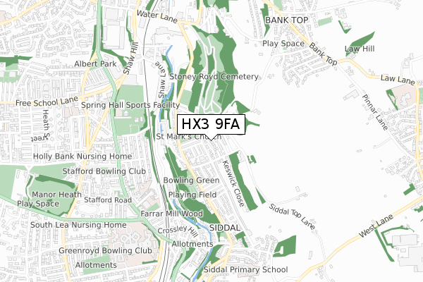 HX3 9FA map - small scale - OS Open Zoomstack (Ordnance Survey)