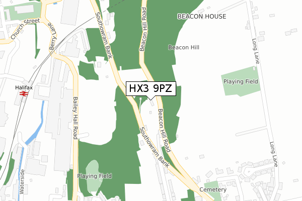 HX3 9PZ map - large scale - OS Open Zoomstack (Ordnance Survey)