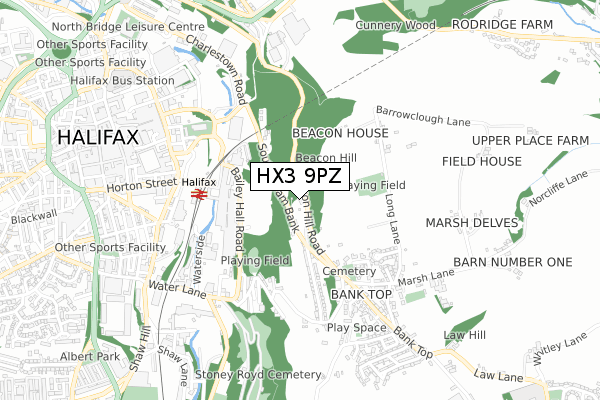 HX3 9PZ map - small scale - OS Open Zoomstack (Ordnance Survey)