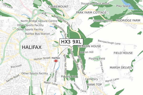 HX3 9XL map - small scale - OS Open Zoomstack (Ordnance Survey)