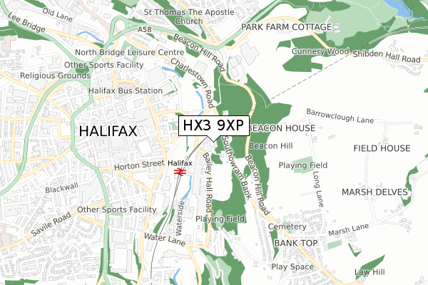 HX3 9XP map - small scale - OS Open Zoomstack (Ordnance Survey)