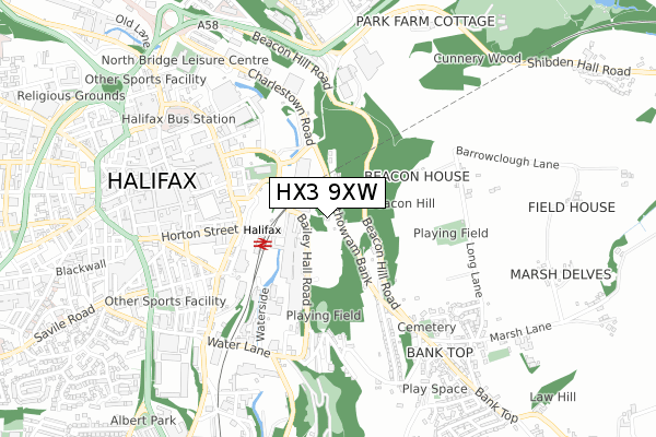 HX3 9XW map - small scale - OS Open Zoomstack (Ordnance Survey)