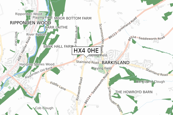 HX4 0HE map - small scale - OS Open Zoomstack (Ordnance Survey)