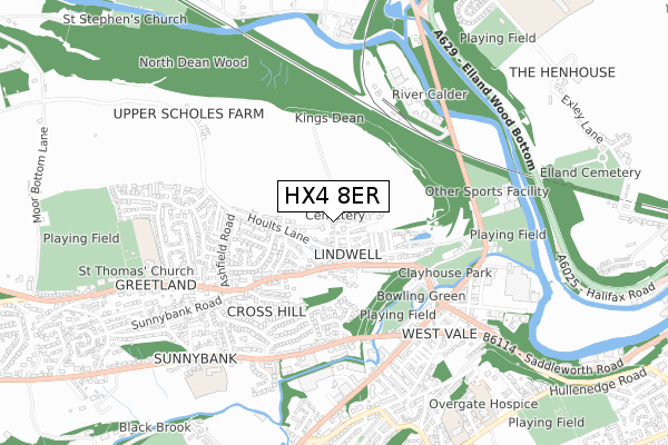 HX4 8ER map - small scale - OS Open Zoomstack (Ordnance Survey)