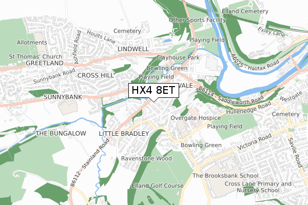 HX4 8ET map - small scale - OS Open Zoomstack (Ordnance Survey)