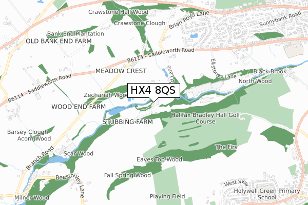 HX4 8QS map - small scale - OS Open Zoomstack (Ordnance Survey)