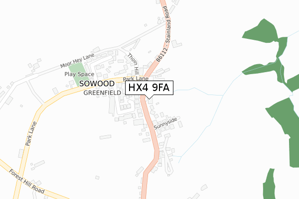 HX4 9FA map - large scale - OS Open Zoomstack (Ordnance Survey)