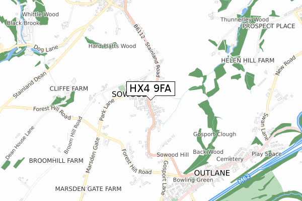 HX4 9FA map - small scale - OS Open Zoomstack (Ordnance Survey)