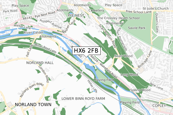 HX6 2FB map - small scale - OS Open Zoomstack (Ordnance Survey)