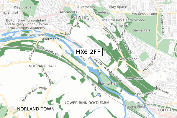 HX6 2FF map - small scale - OS Open Zoomstack (Ordnance Survey)