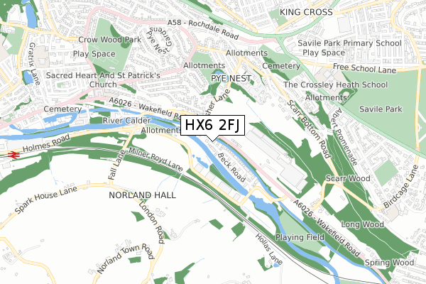 HX6 2FJ map - small scale - OS Open Zoomstack (Ordnance Survey)