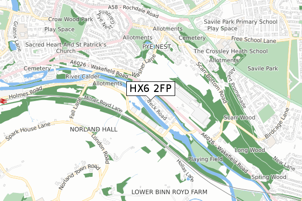 HX6 2FP map - small scale - OS Open Zoomstack (Ordnance Survey)