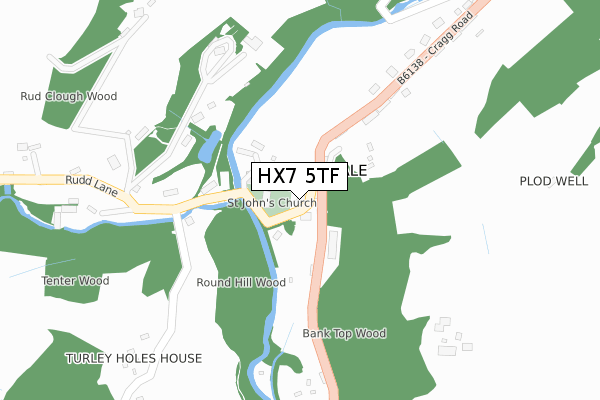 HX7 5TF map - large scale - OS Open Zoomstack (Ordnance Survey)