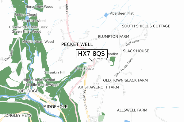 HX7 8QS map - small scale - OS Open Zoomstack (Ordnance Survey)