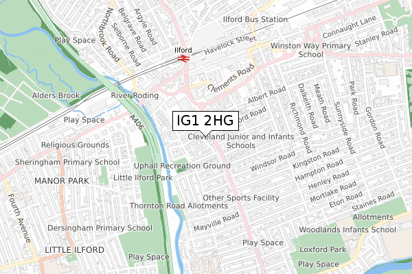 IG1 2HG map - small scale - OS Open Zoomstack (Ordnance Survey)