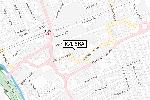 IG1 8RA map - large scale - OS Open Zoomstack (Ordnance Survey)