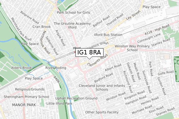 IG1 8RA map - small scale - OS Open Zoomstack (Ordnance Survey)