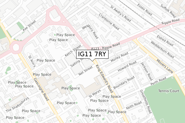 IG11 7RY map - large scale - OS Open Zoomstack (Ordnance Survey)