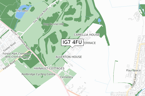 IG7 4FU map - small scale - OS Open Zoomstack (Ordnance Survey)