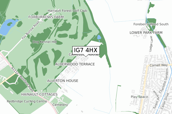 IG7 4HX map - small scale - OS Open Zoomstack (Ordnance Survey)