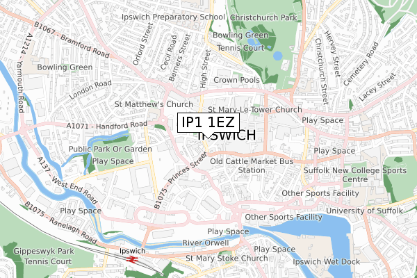 IP1 1EZ map - small scale - OS Open Zoomstack (Ordnance Survey)