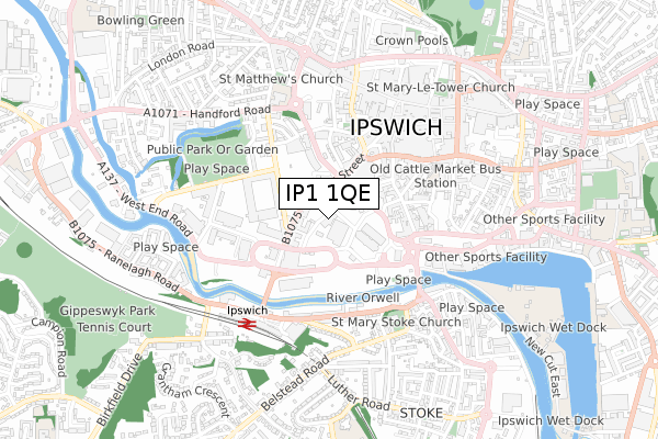 IP1 1QE map - small scale - OS Open Zoomstack (Ordnance Survey)