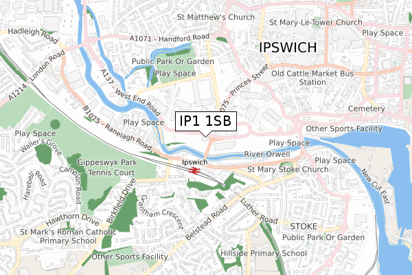 IP1 1SB map - small scale - OS Open Zoomstack (Ordnance Survey)