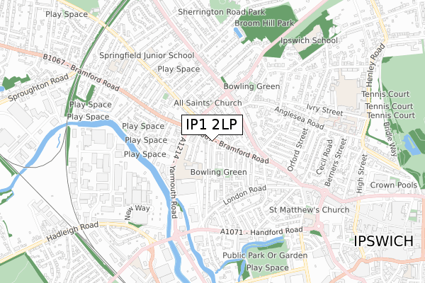 IP1 2LP map - small scale - OS Open Zoomstack (Ordnance Survey)