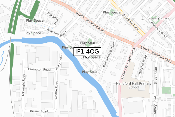 IP1 4QG map - large scale - OS Open Zoomstack (Ordnance Survey)