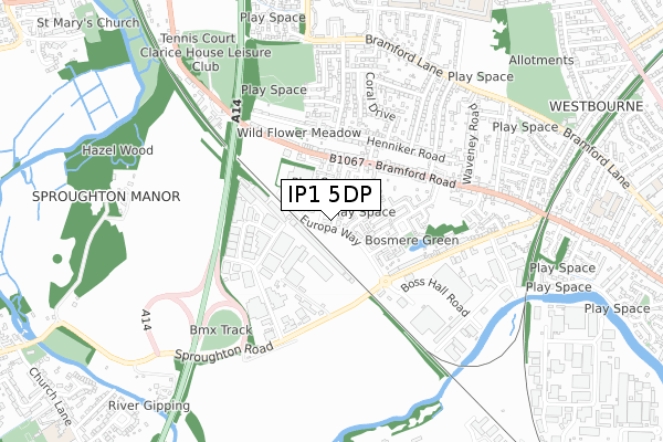 IP1 5DP map - small scale - OS Open Zoomstack (Ordnance Survey)