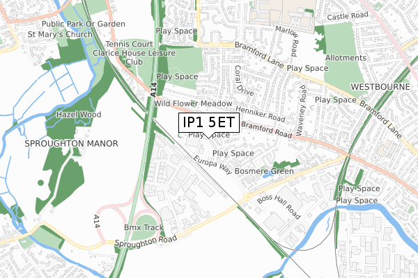 IP1 5ET map - small scale - OS Open Zoomstack (Ordnance Survey)