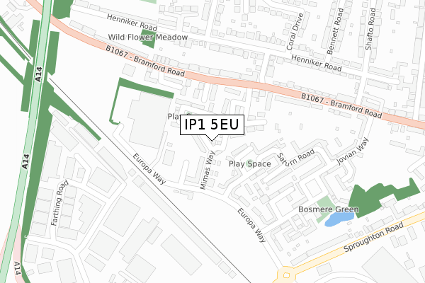 IP1 5EU map - large scale - OS Open Zoomstack (Ordnance Survey)