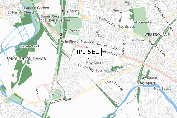 IP1 5EU map - small scale - OS Open Zoomstack (Ordnance Survey)