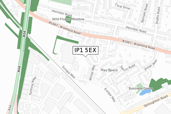 IP1 5EX map - large scale - OS Open Zoomstack (Ordnance Survey)