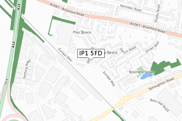 IP1 5FD map - large scale - OS Open Zoomstack (Ordnance Survey)