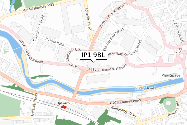 IP1 9BL map - large scale - OS Open Zoomstack (Ordnance Survey)