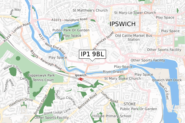 IP1 9BL map - small scale - OS Open Zoomstack (Ordnance Survey)