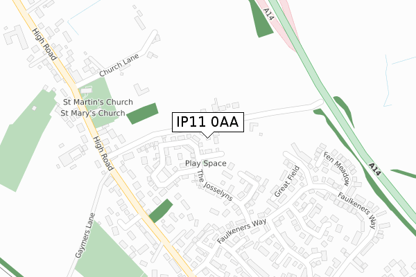 IP11 0AA map - large scale - OS Open Zoomstack (Ordnance Survey)