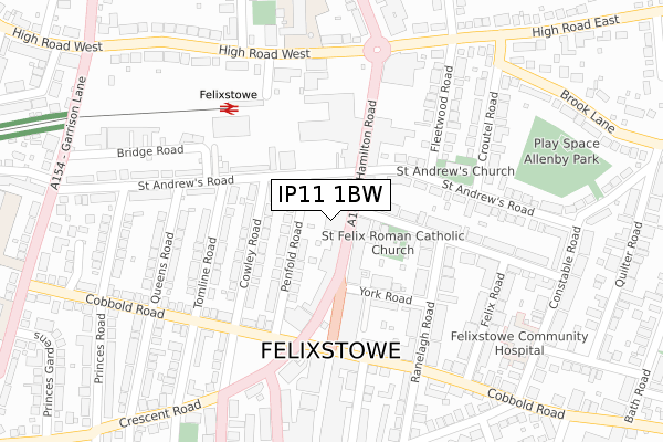 IP11 1BW map - large scale - OS Open Zoomstack (Ordnance Survey)