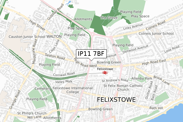 IP11 7BF map - small scale - OS Open Zoomstack (Ordnance Survey)