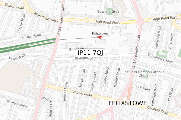 IP11 7QJ map - large scale - OS Open Zoomstack (Ordnance Survey)