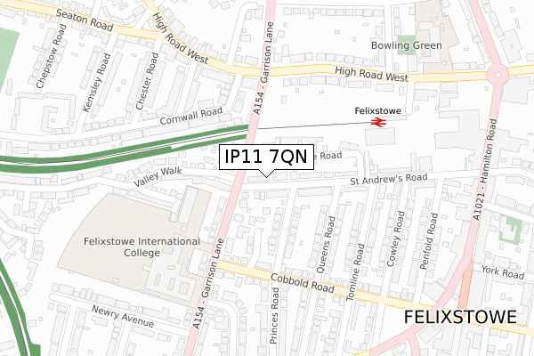 IP11 7QN map - large scale - OS Open Zoomstack (Ordnance Survey)