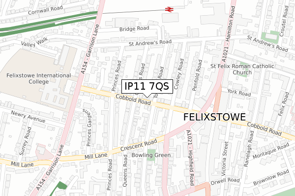 IP11 7QS map - large scale - OS Open Zoomstack (Ordnance Survey)