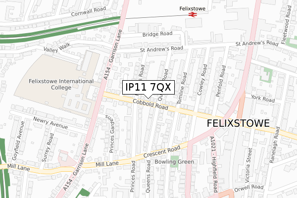 IP11 7QX map - large scale - OS Open Zoomstack (Ordnance Survey)