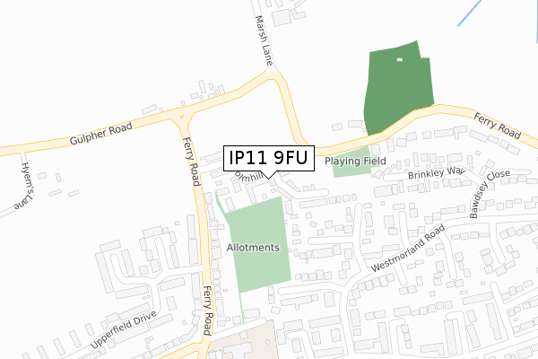 IP11 9FU map - large scale - OS Open Zoomstack (Ordnance Survey)