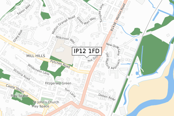 IP12 1FD map - large scale - OS Open Zoomstack (Ordnance Survey)